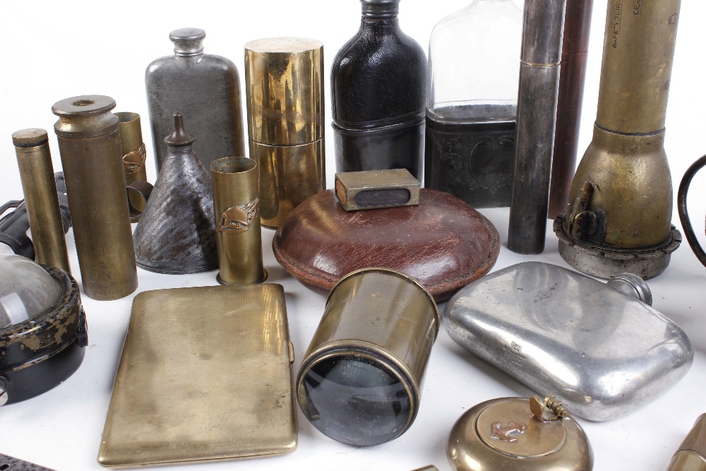 Quantity of militaria to incl. motorcycle lamp, pewter flasks, safety torch, oil bottles, cigarette - Image 2 of 8