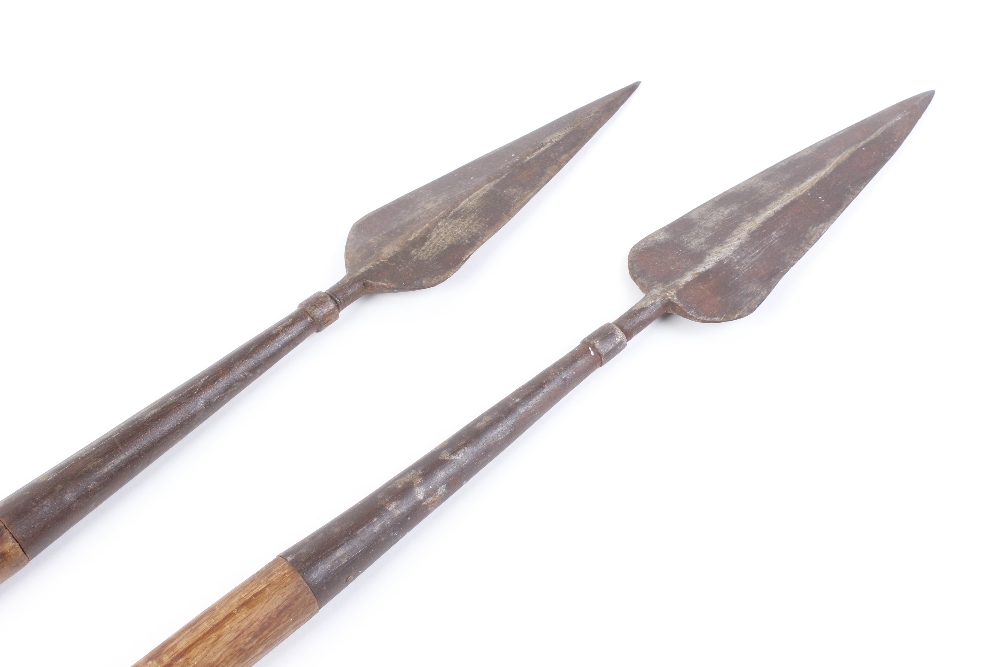 Two African spade pointed spears with short wooden shafts - Image 2 of 3