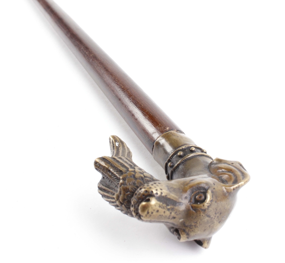 Walking cane with brass game dog and bird handle - Image 2 of 4