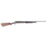 12 bore Winchester Model 1897 semi hammer pump action, 28 ins barrel stamped with maker's address an
