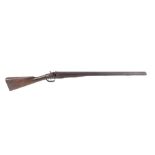 (S58) 14 bore double percussion sporting gun, English, 28 ins damascus barrels (ramrod missing), eng