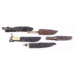 Five various sheath knives incl. Jowika and Whitby, 6-7 ins Bowie blades, in sheaths
