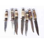 Seven various horn handled sheath knives incl. Sheffield William Rodgers and Fagan & Son, 4-5 ins bl