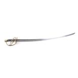U.S. Cavalry sabre with 35 ins curved fullered blade, stamped P.S. JUSTICE PHILADa, brass three bar