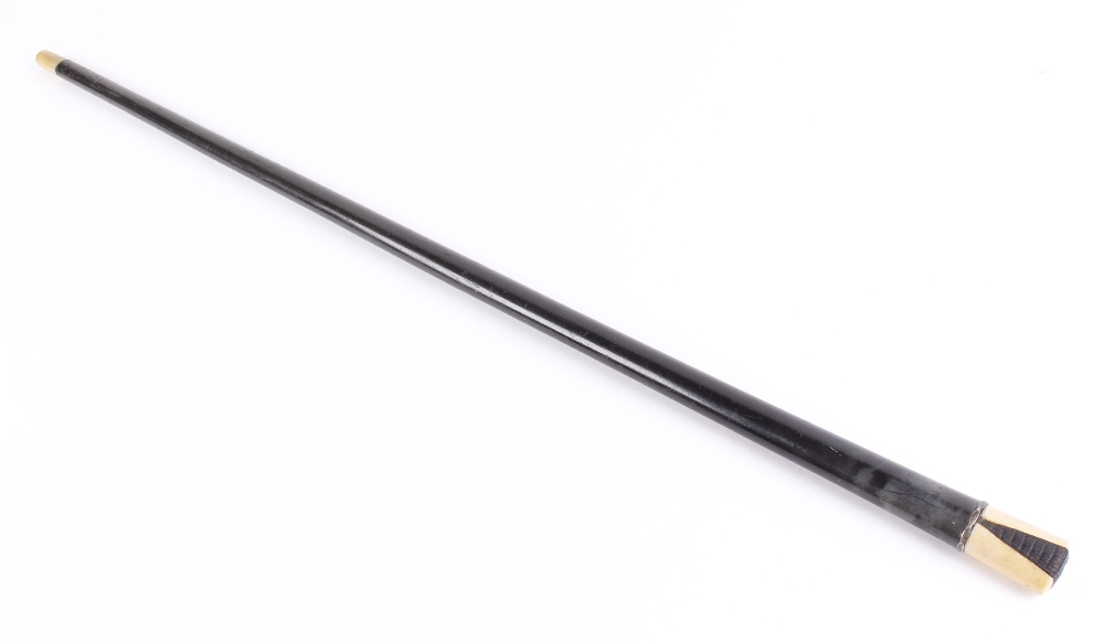 Ebony walking cane, with bone handle and silver collar