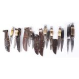 Ten assorted sheath knives incl. William Rodgers, 3-4 ins blades, some with sheaths