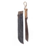 Machete, 13 ins blade, wooden grips, in leather sheath