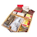 Wooden case containing various calibre inert cartridges to incl. .303 Winchester, .500-465, etc.