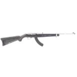 (S1) .22 Ruger 10/22 semi automatic carbine, 18½ ins stainless steel barrel (threaded, capped), open