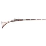 (S58) 20 bore flintlock Jezail with 45 ins fullstocked barrel held with six decorated white metal ba