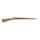 (S58) .750 Percussion musket, 29½ ins barrel, steel ramrod held within brass ramrod pipes, steel loc