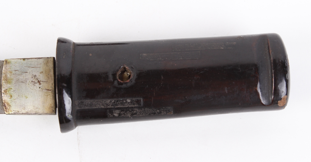 Japanese Tanto, 7½ ins blade, black lacquered grip, decorated painted Saya, 11½ ins overall - Image 5 of 6