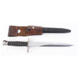 Swiss M57 bayonet, 9½ ins double edged blade, ringed composite grips, in plastic scabbard with leath
