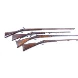 (S58) Four various percussion single sporting guns in 25, 32, 16 and 12 bore - all for restoration o