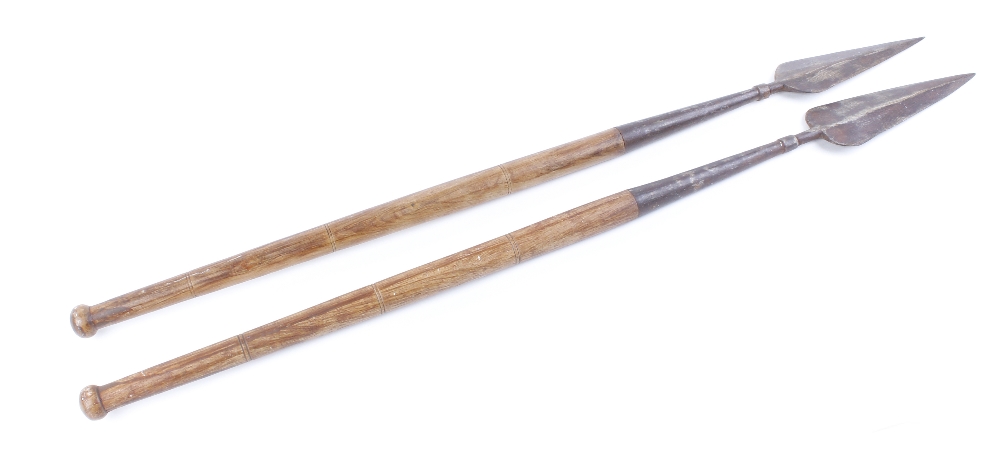 Two African spade pointed spears with short wooden shafts - Image 3 of 3