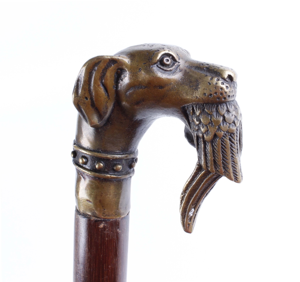 Walking cane with brass game dog and bird handle - Image 4 of 4