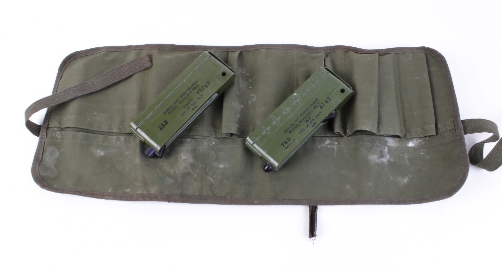 Two 16mm No.1 Mk3 Military Miniflare Signal Kits dated 4/82 & 12/83, Red (x8) & White (x4) in green