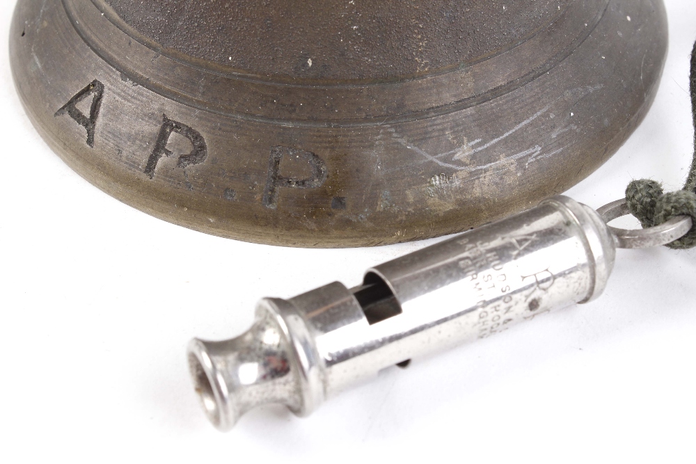 Reproduction ARP brass bell together with a J. Husdon & Co. ARP whistle - Image 2 of 3