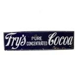 Original Enamelled Fry's Cocoa Advertising Sign, white lettering on a blue ground inscribed Fry's