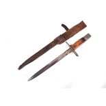 A rare Indonesian bayonet, using Dutch and Japanese parts, complete with leather scabbard and frog