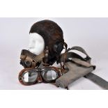 Murray Valentine's Flying cap and goggles, possibly a C type helmet, complete with oxygen mask and