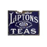 Original Enamelled Liptons Tea Advertising Sign, a double sided flanged example with white lettering