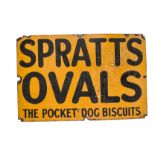 Original Enamelled Spratts Advertising Sign, black lettering on an orange ground inscribed Spratt'