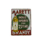 Original Enamelled Marrett Brandy Advertising Sign, a pictorial example with green and white