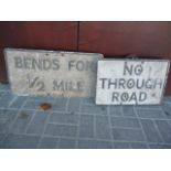 Original Pre Warboys Road Signs, two alloy examples both black on white with reflectors, No