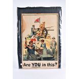 Are You In This? WWI propaganda poster designed by Lt. Gen. Sir R. S.S. Baden-Powell, depicting men,