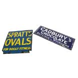 Original Enamelled Cadbury's and Spratts Advertising Signs, two signs comprising Cabury's