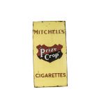 Original Enamelled Mitchells Prize Crop Cigarettes Advertising Sign, red and white lettering on a
