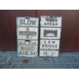Original Pre Warboys Road Signs, two alloy examples both black on white Low Bridge 1/4 Mile Ahead