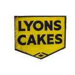 Original Enamelled Lyons Cakes Advertising Sign, a double sided flanged example with blue