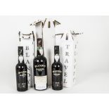 Madeira Port, Three bottles of Blandys travel Madeira Port wine, two half size bottles of 5 year old