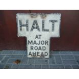 Original Pre Warboys Road Sign, an alloy example black on white Halt At Major Road Ahead, with