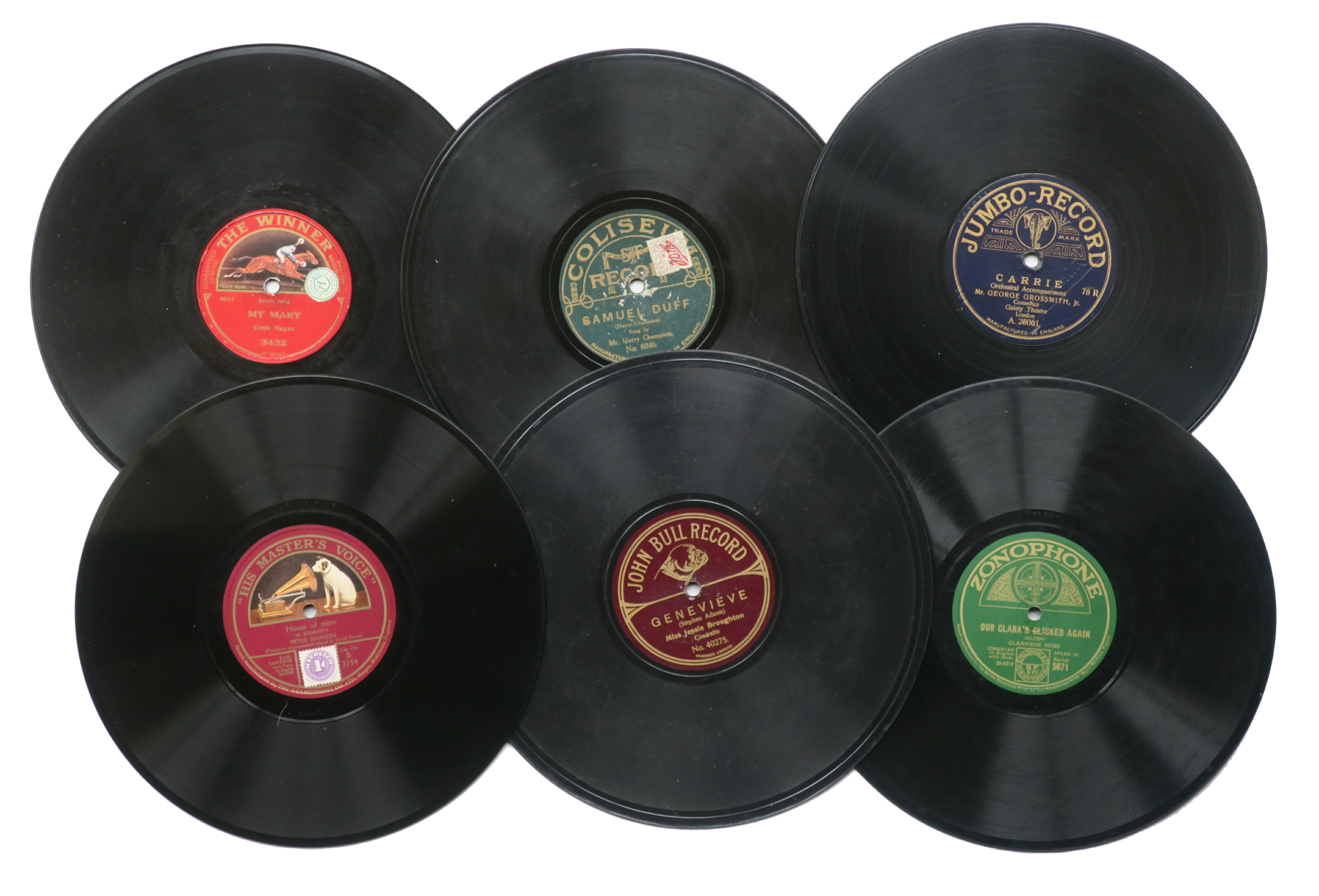 10-inch records, vocal, acoustic and electric, mainly comedy and ballad, by Dawson, Lauder,