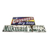 Original Enamelled Gossages Soap and Milkmaid Advertising Signs, two signs Gossages Wheel Brand