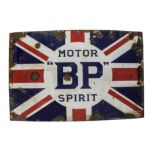 Original Enamelled BP Motor Spirit Advertising Sign, a large example with blue lettering on a