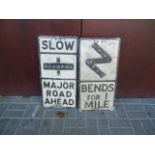 Original Pre Warboys Road Signs, two alloy examples both black on white with reflectors, Slow