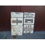 Original Pre Warboys Road Signs, two alloy examples both black on white Low Bridge 1250 yds Ahead