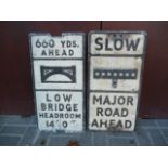 Original Pre Warboys Road Signs, two alloy examples both black on white, Low Bridge 660 yds Ahead