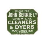 Original Enamelled John Berrie Ltd Advertising Sign, a double sided example with white lettering