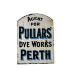 Original Enamelled Pullars Dye Works Advertising Sign, black/blue lettering on a white ground