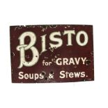 Original Enamelled Bisto Advertising Sign, white/green lettering on a brown ground inscribed Bisto