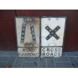 Original Pre Warboys Road Signs, two alloy examples both black on white with reflectors, Cross Roads