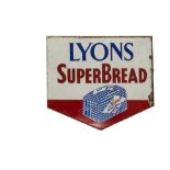 Original Enamelled Lyons Superbread Advertising Sign, a pictorial double sided flanged example