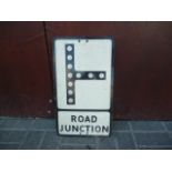 Original Pre Warboys Road Sign, an alloy example black on white Road Junction with reflectors, 30 cm