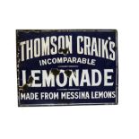 Original Enamelled Thomson Craik's Lemonade Advertising Sign, white lettering on a blue ground