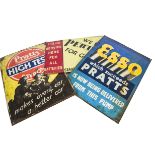 Original Fuel and Batteries Advertising Signs, three printed tin signs Esso Which Succeeds Pratts,